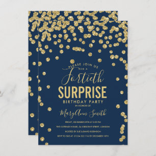 40th Surprise Birthday Gold Navy Blue Invitation