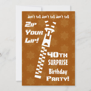 40th SURPRISE Birthday Gold Stars Zip Your Lip Invitation