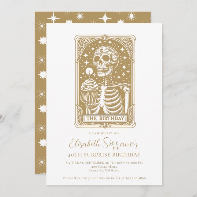 40th Surprise Birthday Gothic Gold Tarot  Invitation (Front/Back)