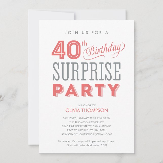 40th Surprise Birthday Invitations (Front)