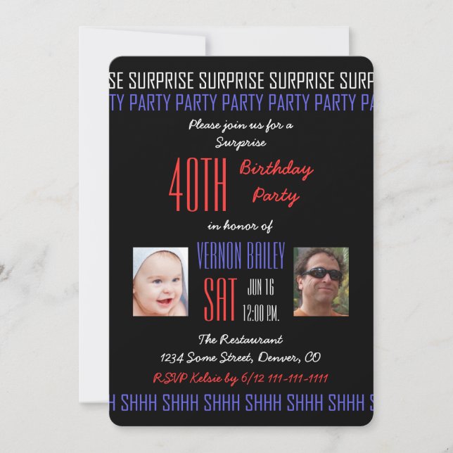 40th Surprise Birthday Party for Men with Pictures Invitation (Front)