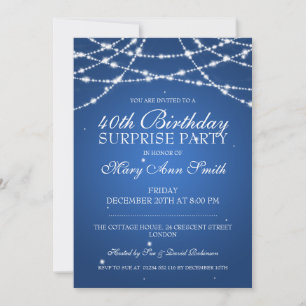 40th Surprise Birthday Party String Stars Blue Invitation