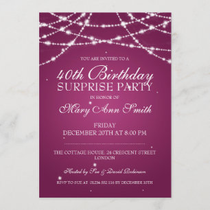 40th Surprise Birthday Party String Stars Pink Invitation