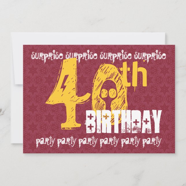 40th SURPRISE Birthday Red Gold Modern S305 Invitation (Front)