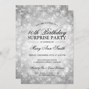 40th Surprise Birthday Silver Winter Wonderland Invitation