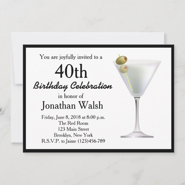 40th Surprise Martini Birthday Invitation (Front)