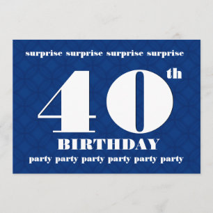 40th SURPRISE Modern Blue and White Birthday W079 Invitation