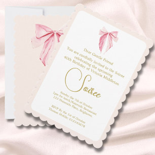 40th Watercolor Pink Elegant  Birthday Bow Invitation