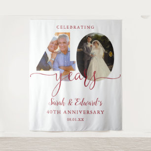 40th Wedding Anniversary 2 Photo Backdrop Tapestry
