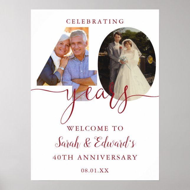 40th Wedding Anniversary 2 Photo Welcome Sign (Front)
