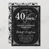 40th Wedding Anniversary - Black White Damask