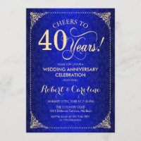 40th Wedding Anniversary - Blue Gold Damask