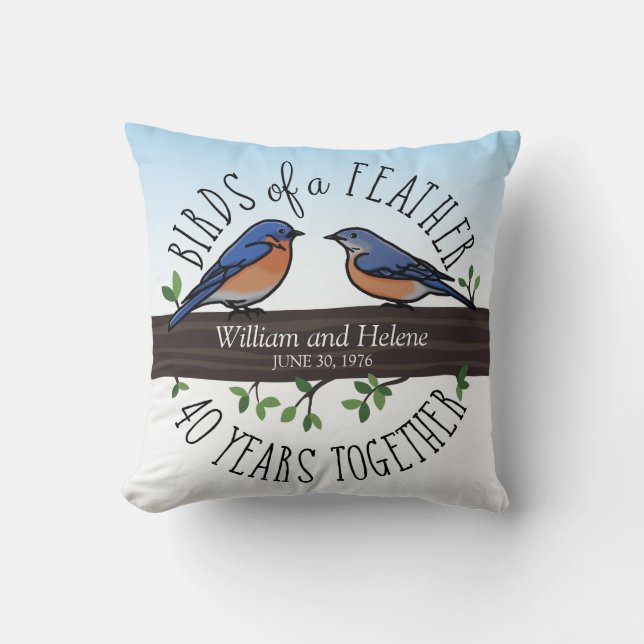 40th Wedding Anniversary, Bluebirds of a Feather Cushion (Front)
