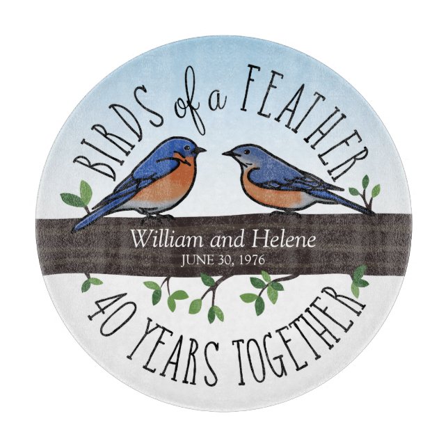 40th Wedding Anniversary, Bluebirds of a Feather Cutting Board (Front)
