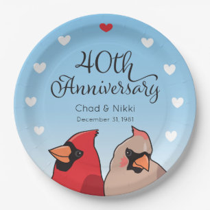 40th Wedding Anniversary, Cardinal Pair Paper Plate