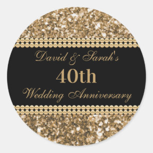40th Wedding Anniversary Celebration Gold Glitter  Classic Round Sticker