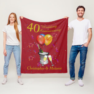 40th Wedding Anniversary Celebration Red Fleece Blanket