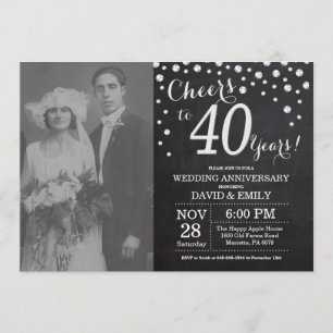 40th Wedding Anniversary Chalkboard Black Silver Invitation