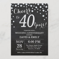 40th Wedding Anniversary Chalkboard Black Silver