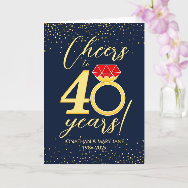 40th Wedding Anniversary Cheers Ring Card (Orchid)
