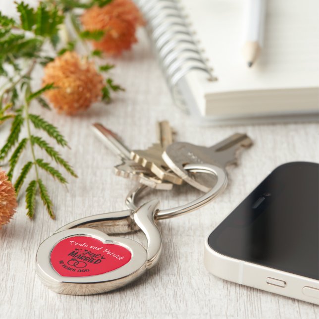 40th Wedding Anniversary Custom Names Ruby Red Key Ring (Side)