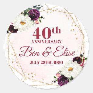 40th Wedding Anniversary Custom Ruby Anniversary Classic Round Sticker