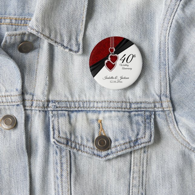 40th Wedding Anniversary Design 6 Cm Round Badge (In Situ)