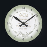 40th Wedding Anniversary Elegant Round Clock<br><div class="desc">A beautiful,  minimalist wedding anniversary design with green floral garland. Can be personalised by adding that husband and wife’s names and the years they have been married.</div>
