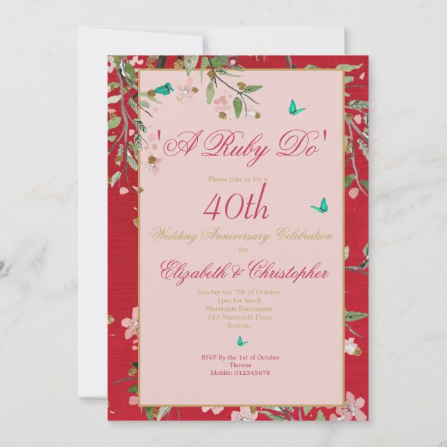 40th Wedding Anniversary Floral Red A Ruby Do Invitation (Back)