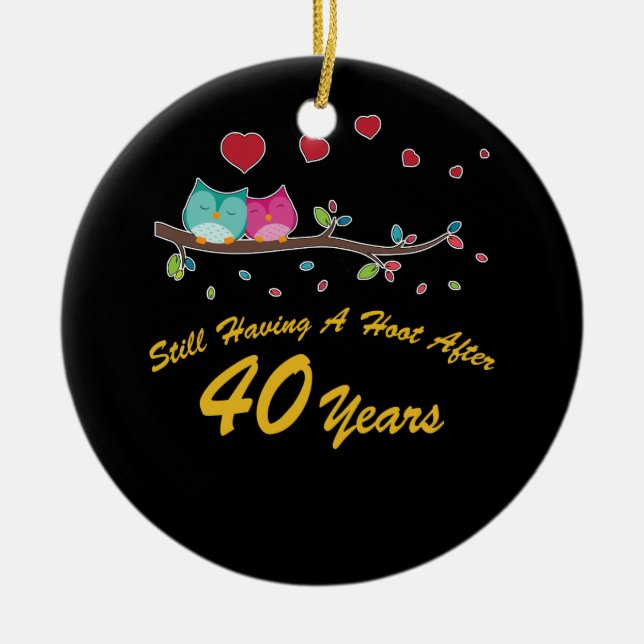 40th Wedding Anniversary Gifts Owl Couple Ceramic Ornament (Front)