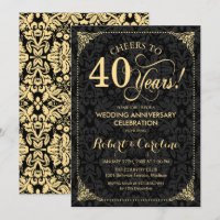 40th Wedding Anniversary - Gold Black Damask