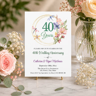40th Wedding Anniversary Gold Frame Floral Invitation