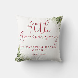 40th Wedding Anniversary Greenery Floral Cushion