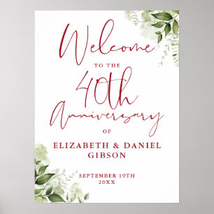 40th Wedding Anniversary Greenery Welcome Sign