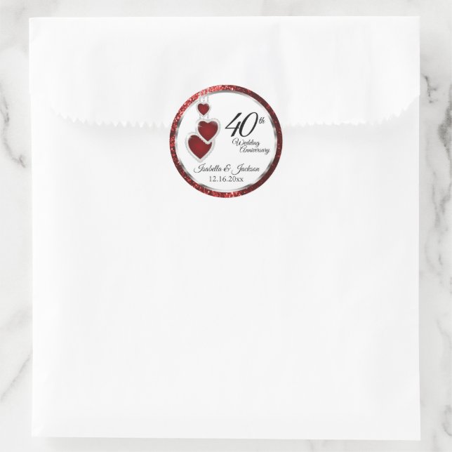 40th Wedding Anniversary Heart Classic Round Sticker (Bag)