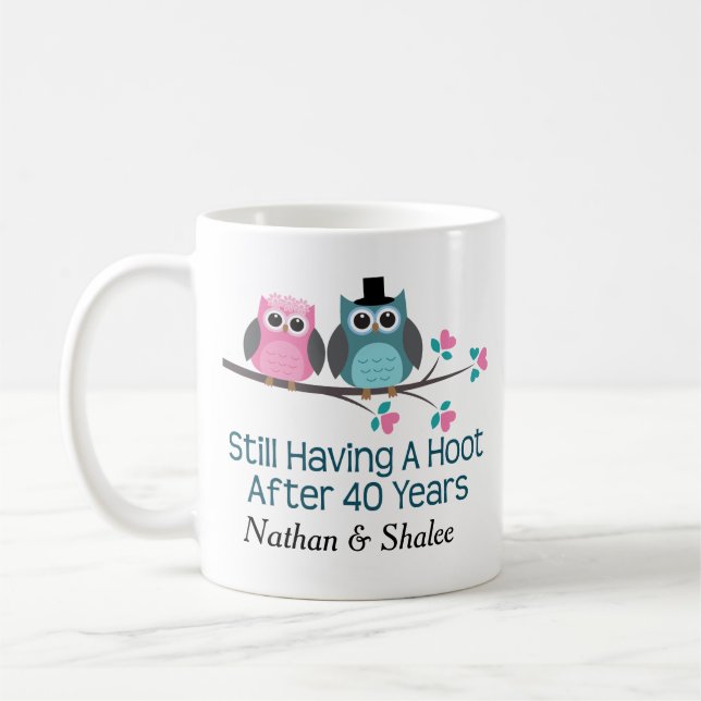 40th Wedding Anniversary His Hers Owl Gift Mug (Left)