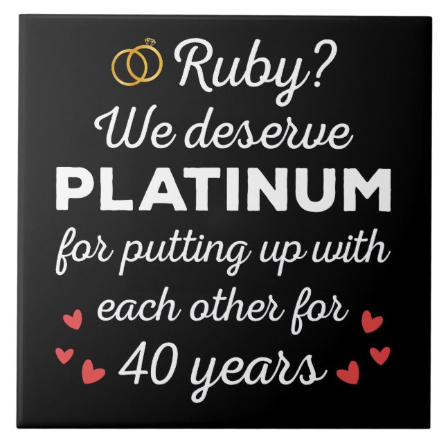 40th Wedding Anniversary I - Ruby Funny Couple Ceramic Tile (Front)