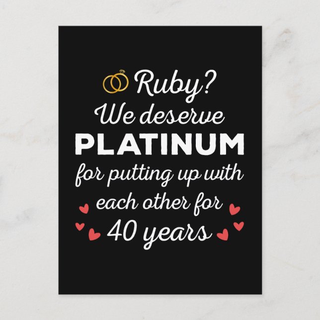 40th Wedding Anniversary I - Ruby Funny Couple Postcard (Front)