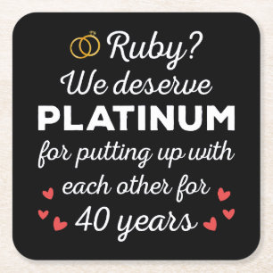 40th Wedding Anniversary I - Ruby Funny Couple Square Paper Coaster
