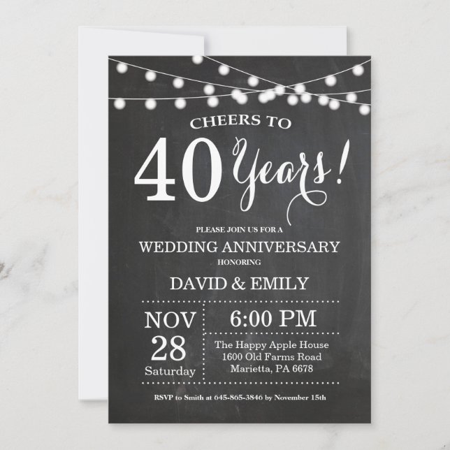 40th Wedding Anniversary Invitation Chalkboard (Front)