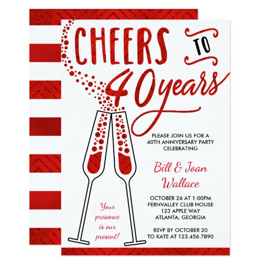 40th Wedding Anniversary Invitation, Faux Glitter Card