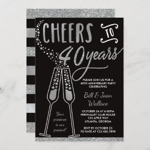 40th Wedding Anniversary Invitation, Faux Glitter Invitation