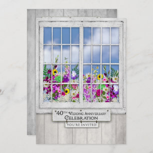 40th Wedding Anniversary INVITATION, Rustic Window Invitation