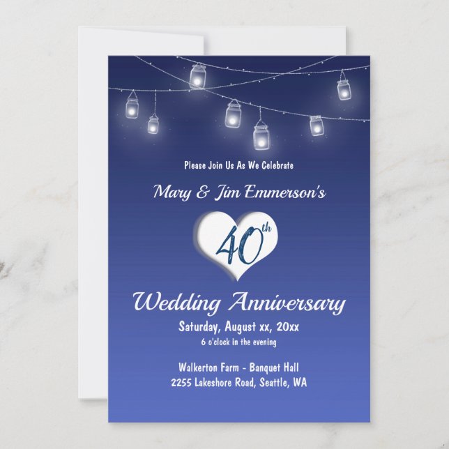 40th Wedding Anniversary Invitation -String Lights (Front)