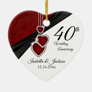 40th Wedding Anniversary Keepsake Design 2 Ceramic Tree Decoration