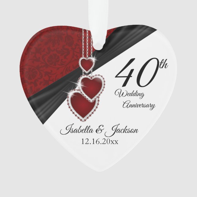 40th Wedding Anniversary Keepsake Design Ornament (Front)