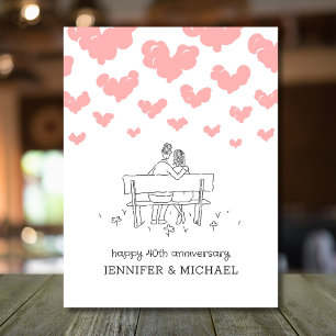 40th Wedding Anniversary Married Couple Hearts Postcard