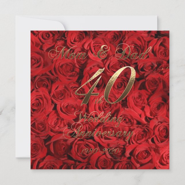40th Wedding Anniversary Parents 2020 Red Roses Save The Date (Front)