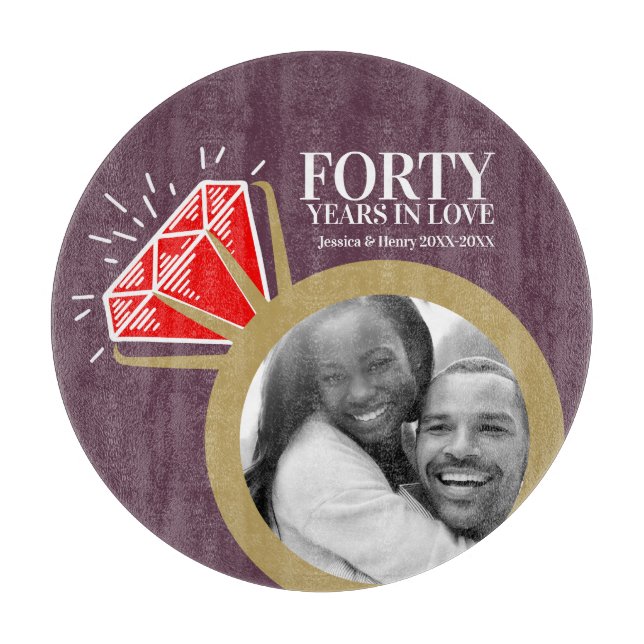 40th wedding anniversary party ruby red gemstone cutting board (Front)