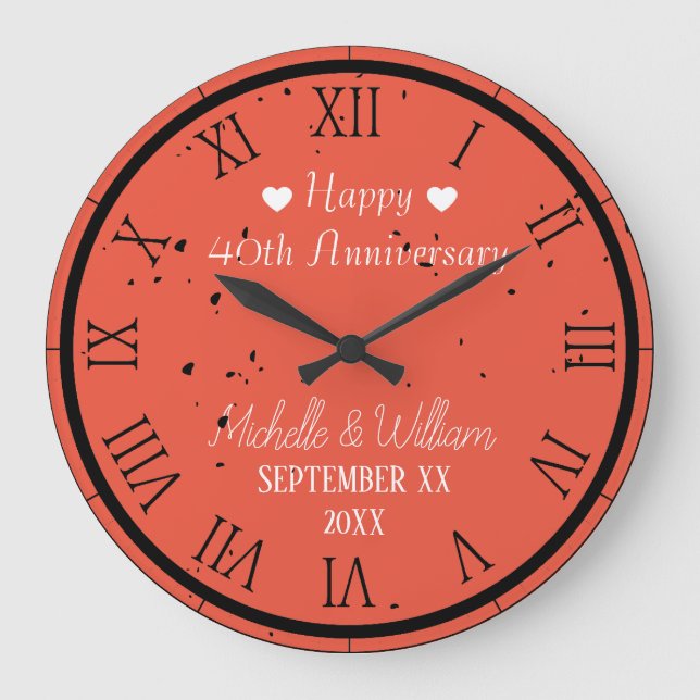  40th Wedding Anniversary Personalised Large Clock (Front)